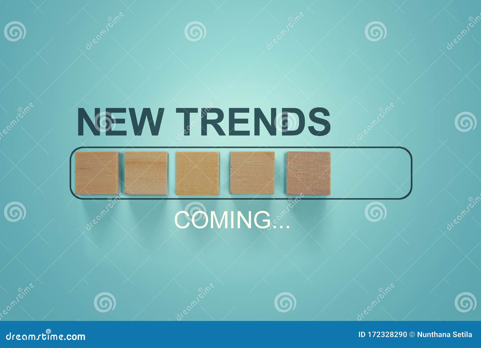 wooden blocks with the word new trends coming in loading bar progress. the concept of new ideological trends of fashion. new