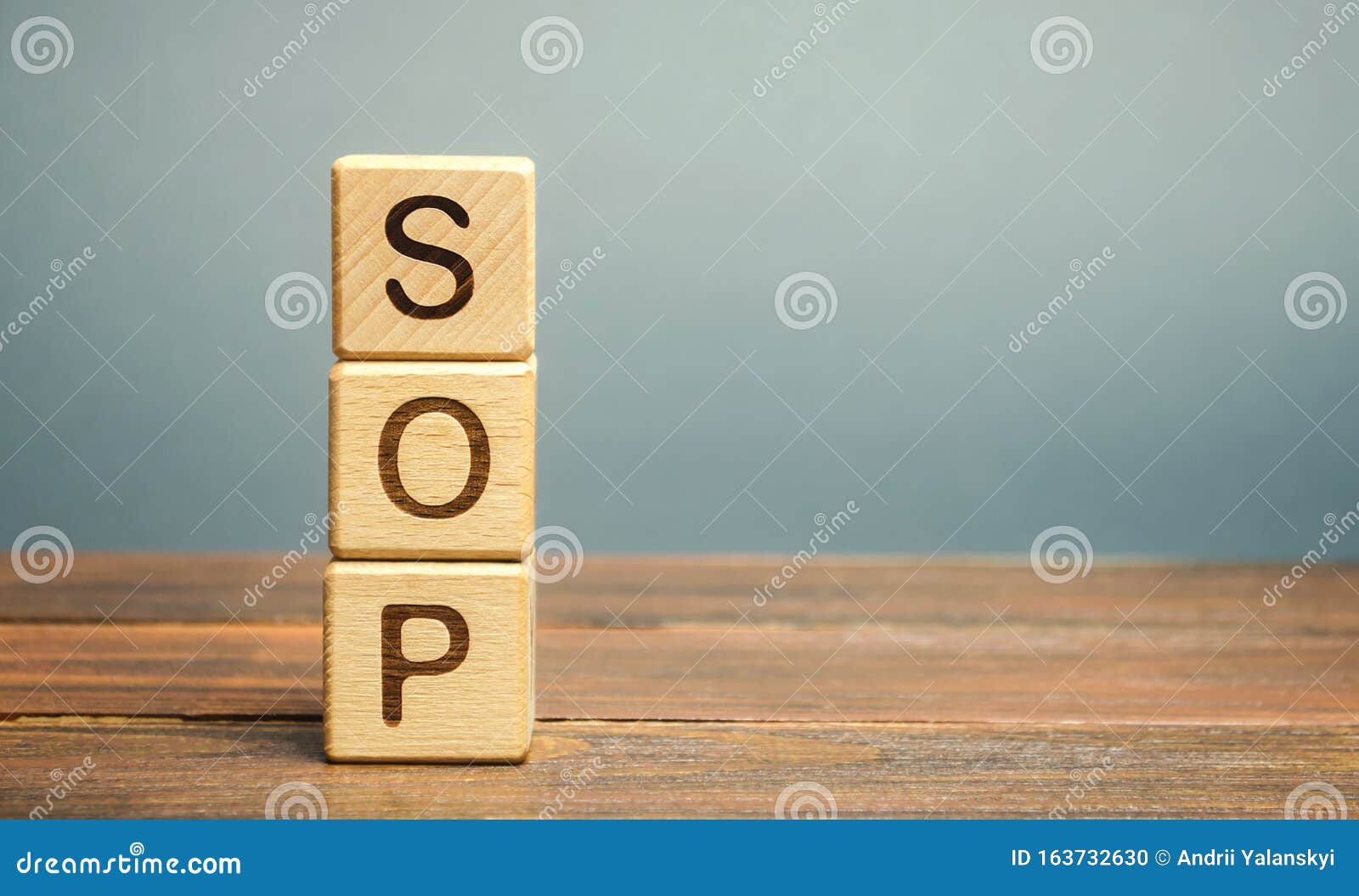 wooden blocks with the word sop  standard operating procedure . instructions to assist employees in complex routine operations.