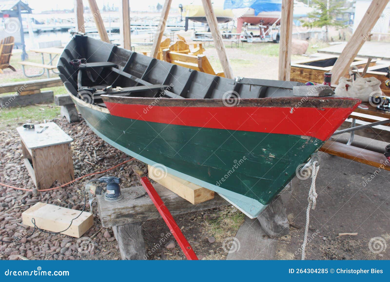 Wooden Boat Painted Green and Red Under Repair Stock Image - Image of  brilliant, parts: 264304285