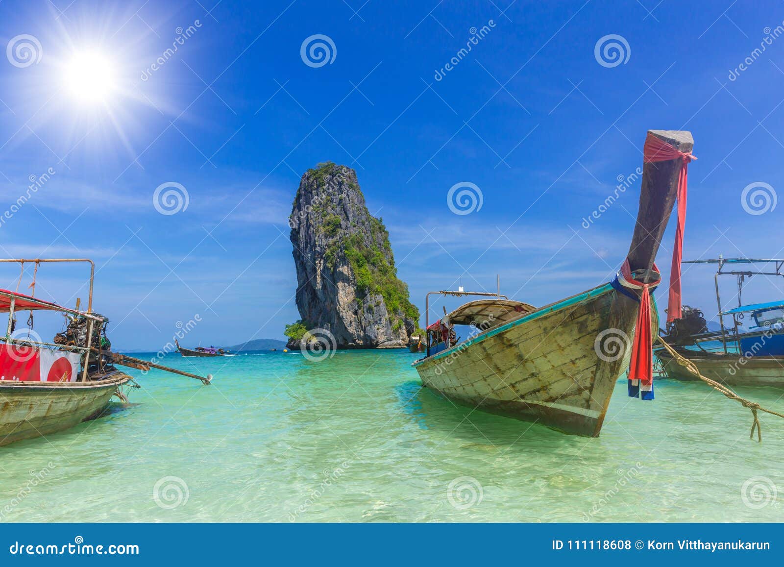 wooden boat for tourist in thailand sea travel phiphi