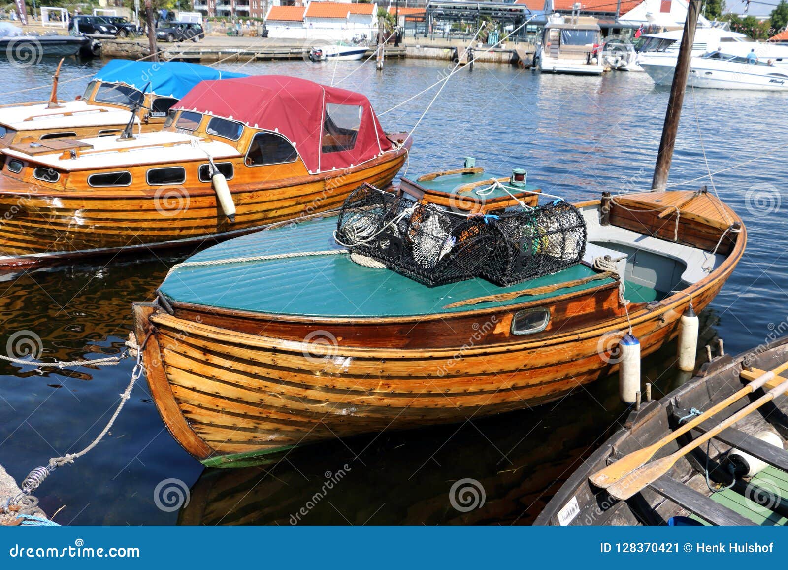 wooden boats in harbor kristiansand norway stock image