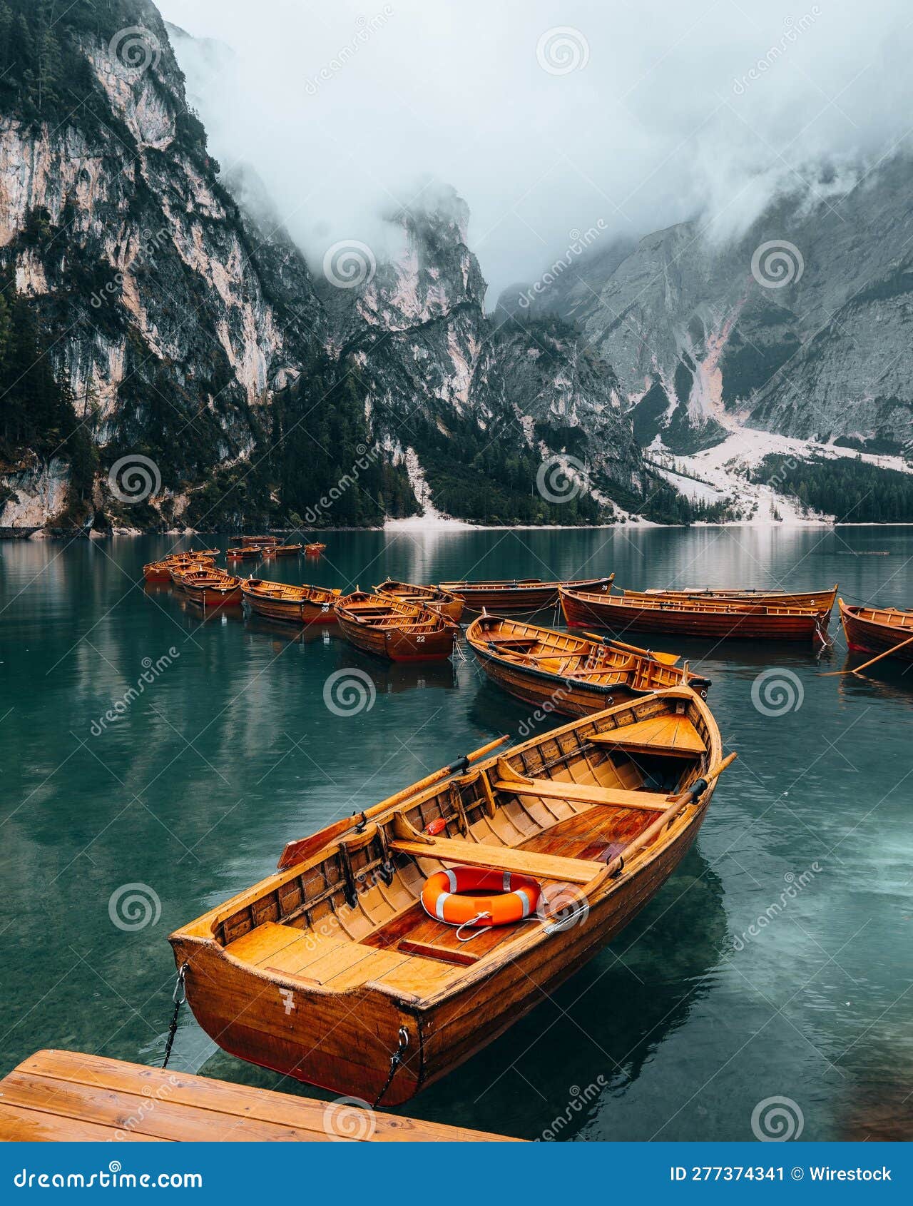 Wooden Boats At Lago Di Braies Stock Image   Image Of Tyrol