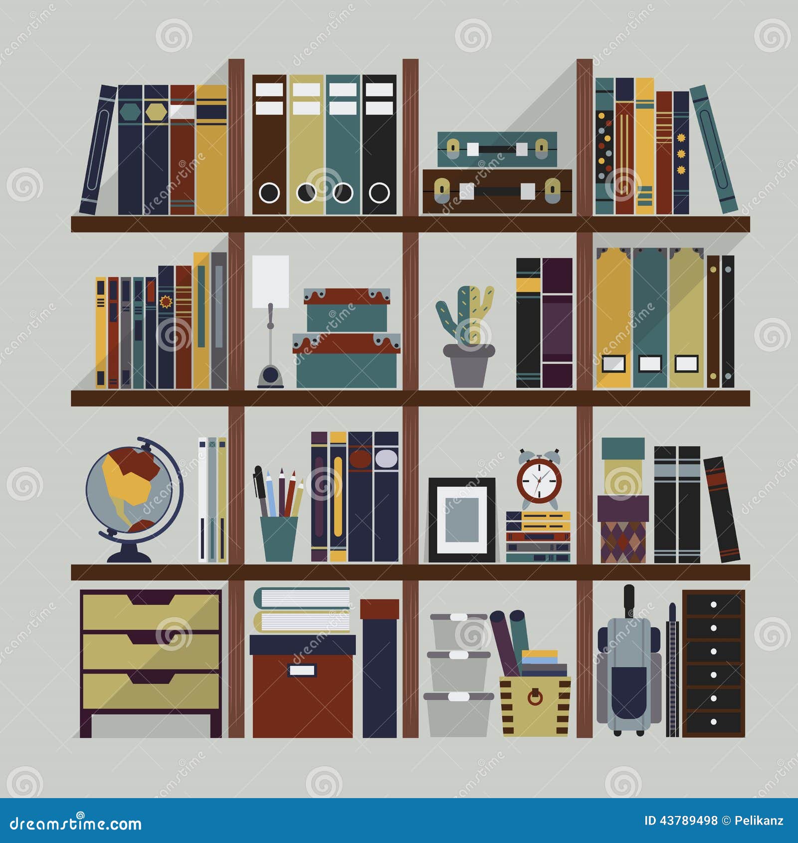 Wooden Bookshelf With Different Objects Stock Vector 