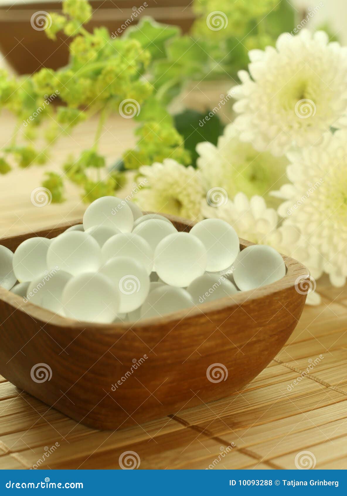 Wooden Bowl of Decorative Balls and Flowers Stock Photo Image of pure