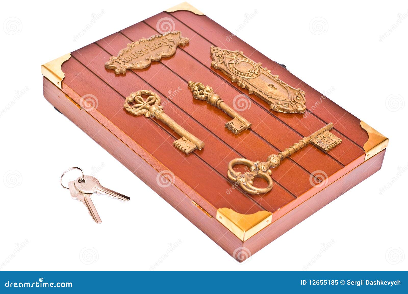 Wooden box and keys stock image. Image of silver, opening 12655185