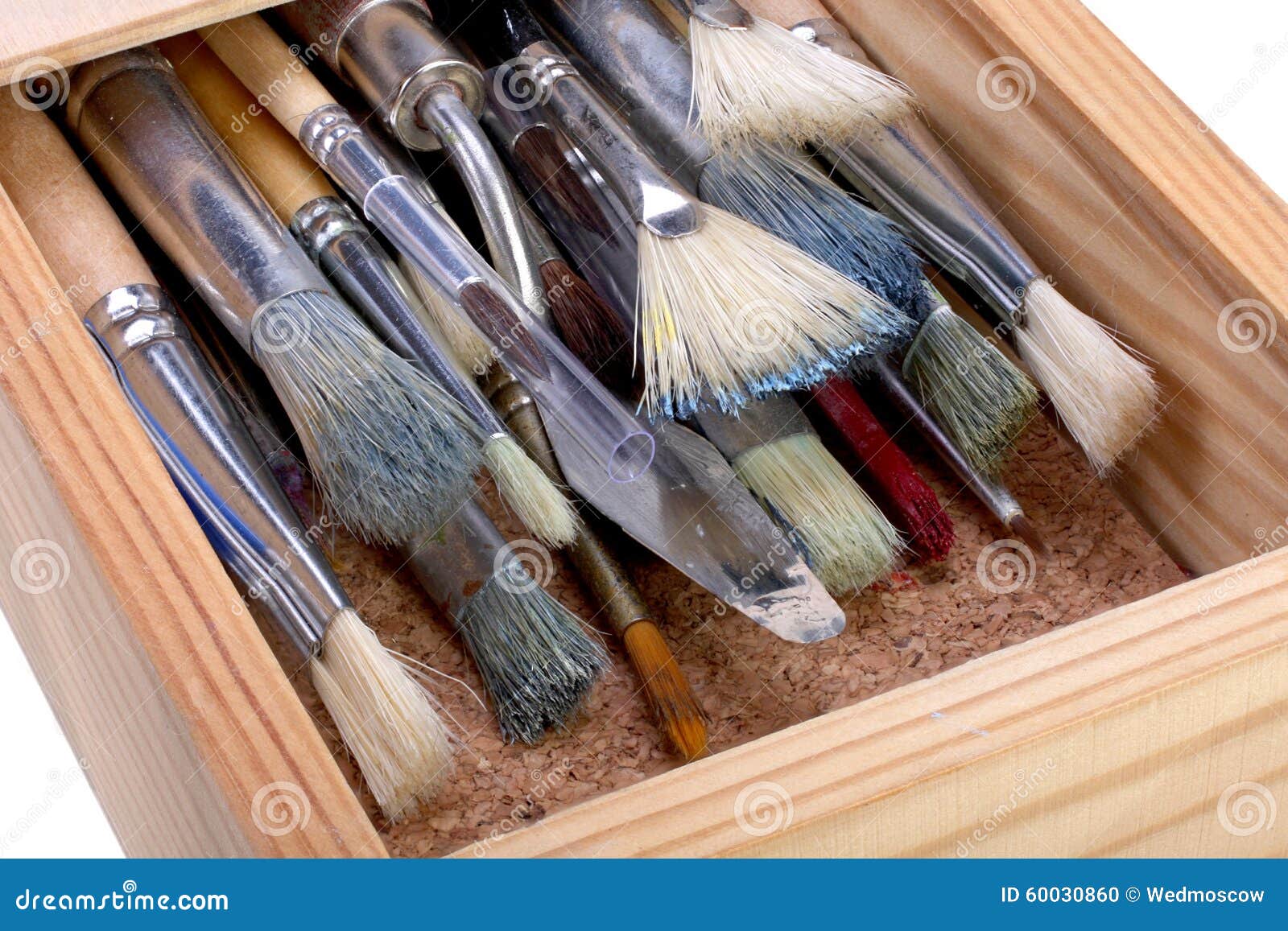 Wooden Box with Paint Brushes Stock Photo Image of messy, fashioned 60030860