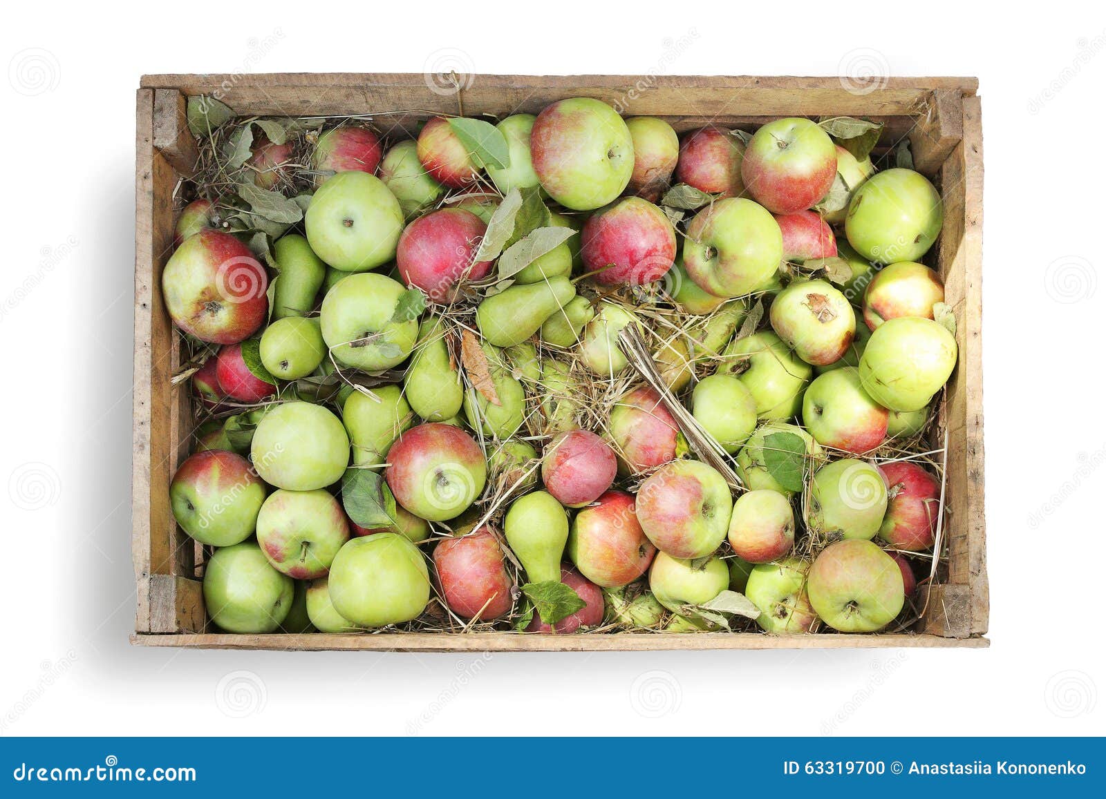 Wooden Boxes With Fruit Apples And Pears On White Stock Photo Image