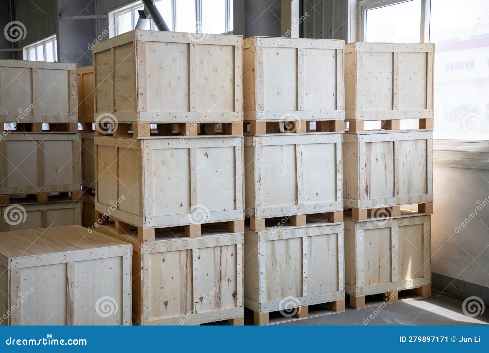 Wooden Boxes in the Warehouse. Warehousing Stock Image Image of board
