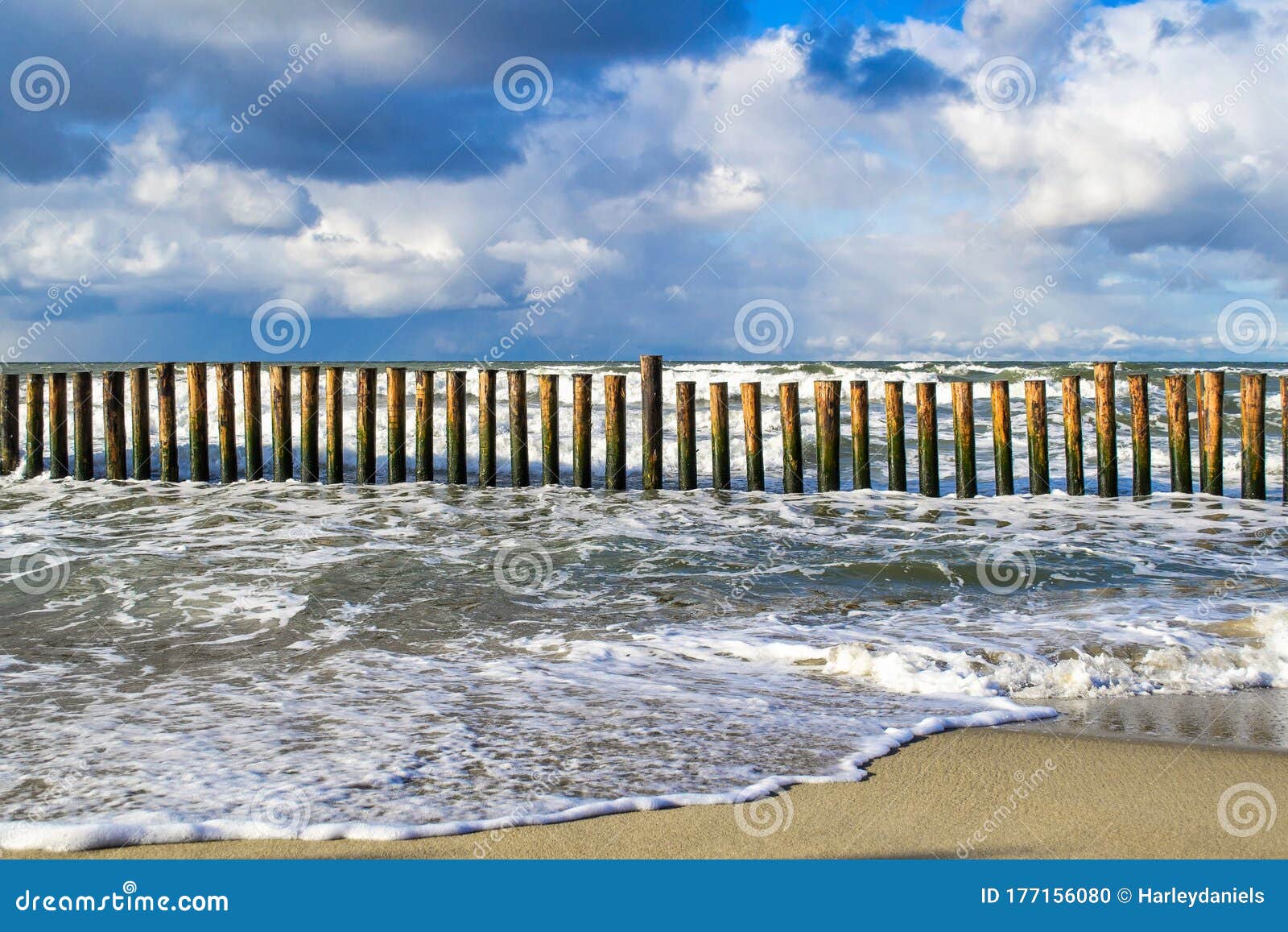 Wooden Breakwater At The Coast Of The Sea Stock Photo - Image of