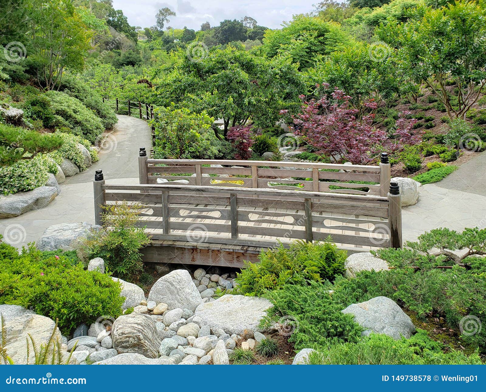 Wooden Bridge In Japanese Friendship Garden San Diego Stock Photo
