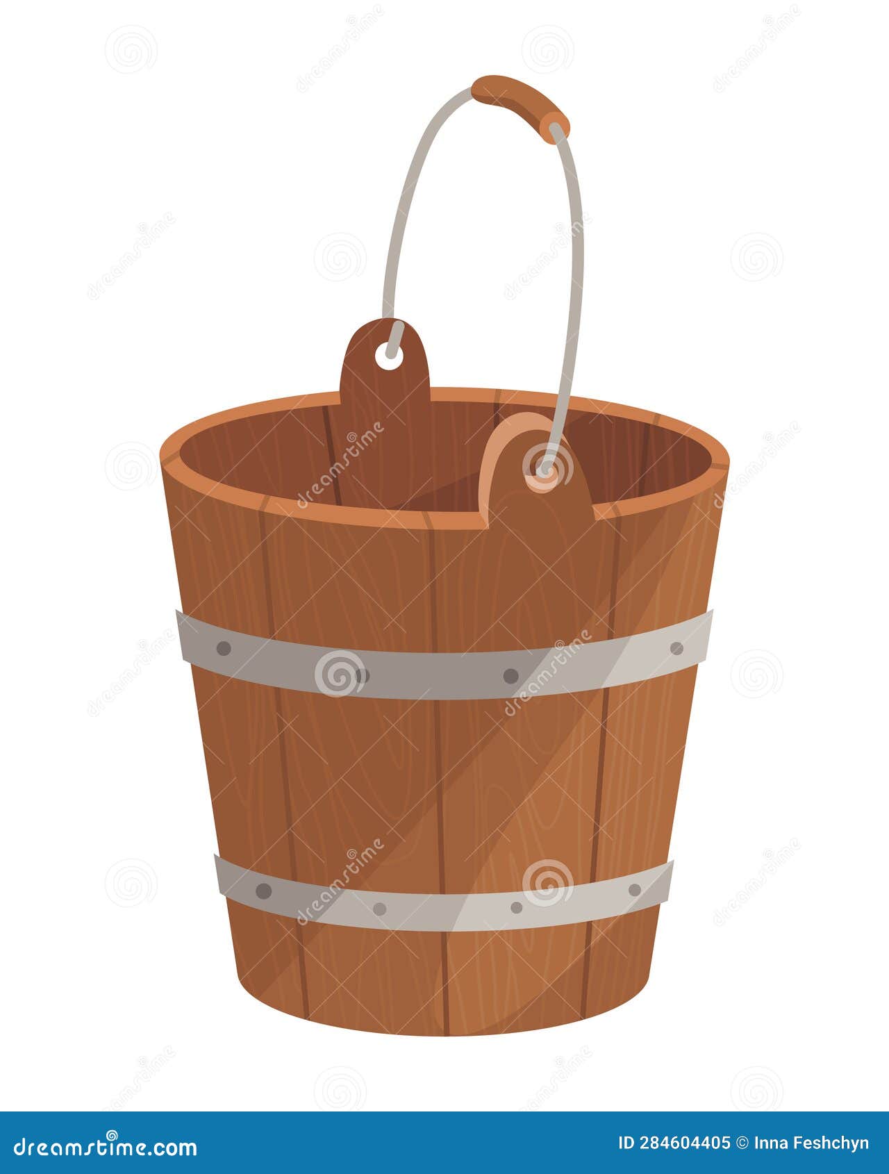 wooden bucket with handle and without water. container or empty pail for spa, sauna.    on