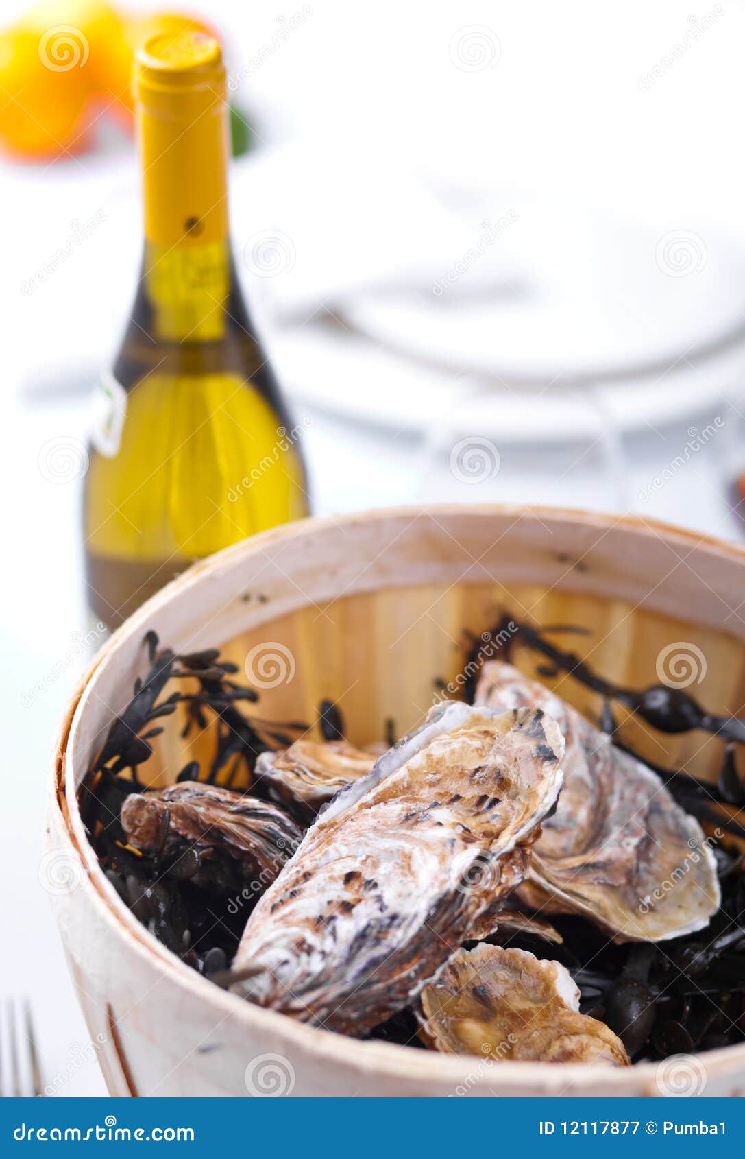 Wooden bucket with oysters stock image. Image of omega 12117877