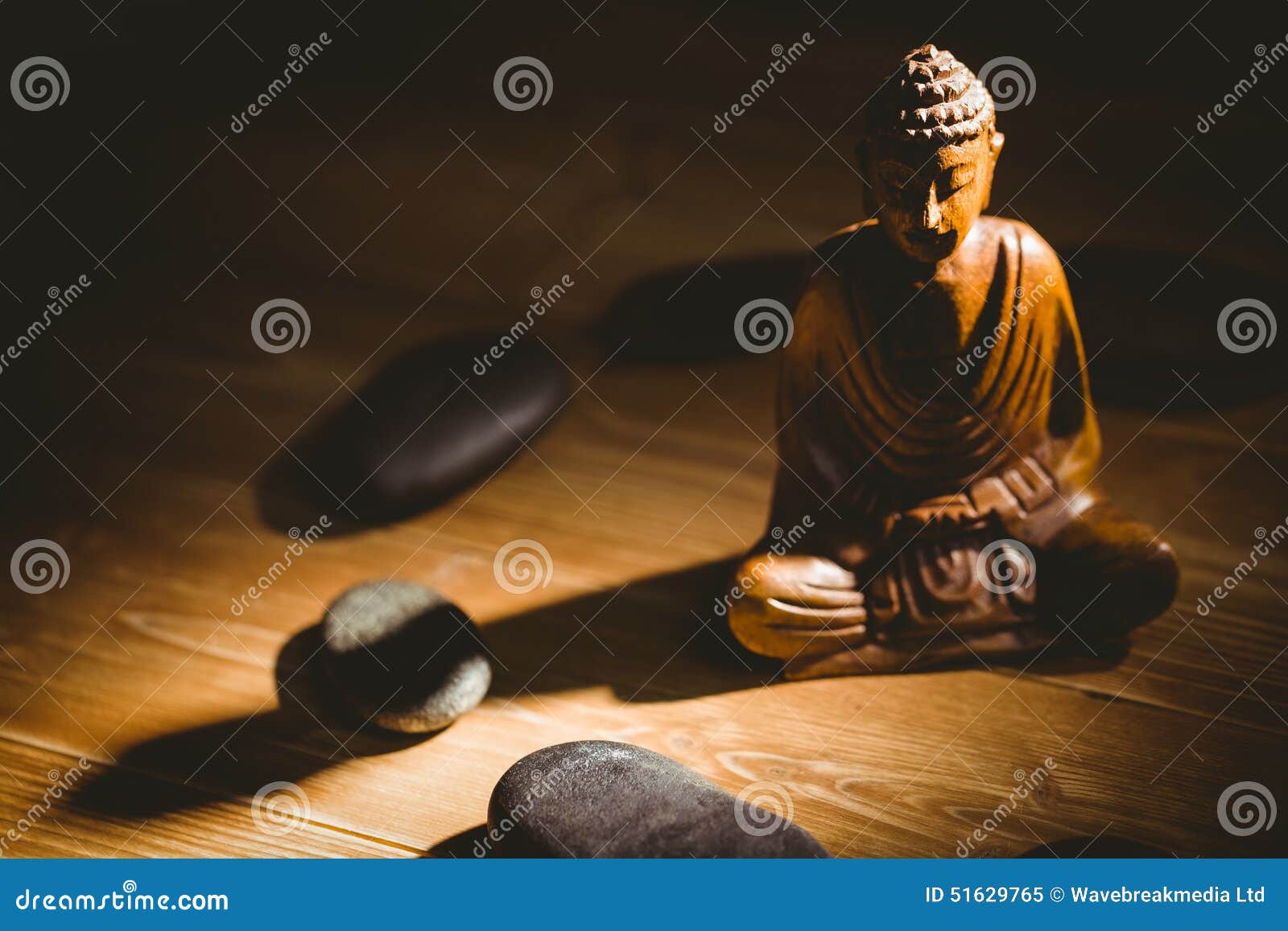 Wooden Buddha Statue on Table Stock Image Image of religion, shadow