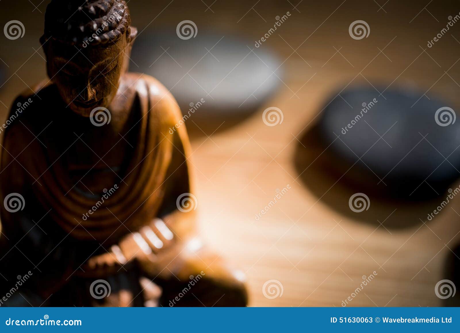 Wooden Buddha Statue on Table Stock Image Image of shadow, buddhism