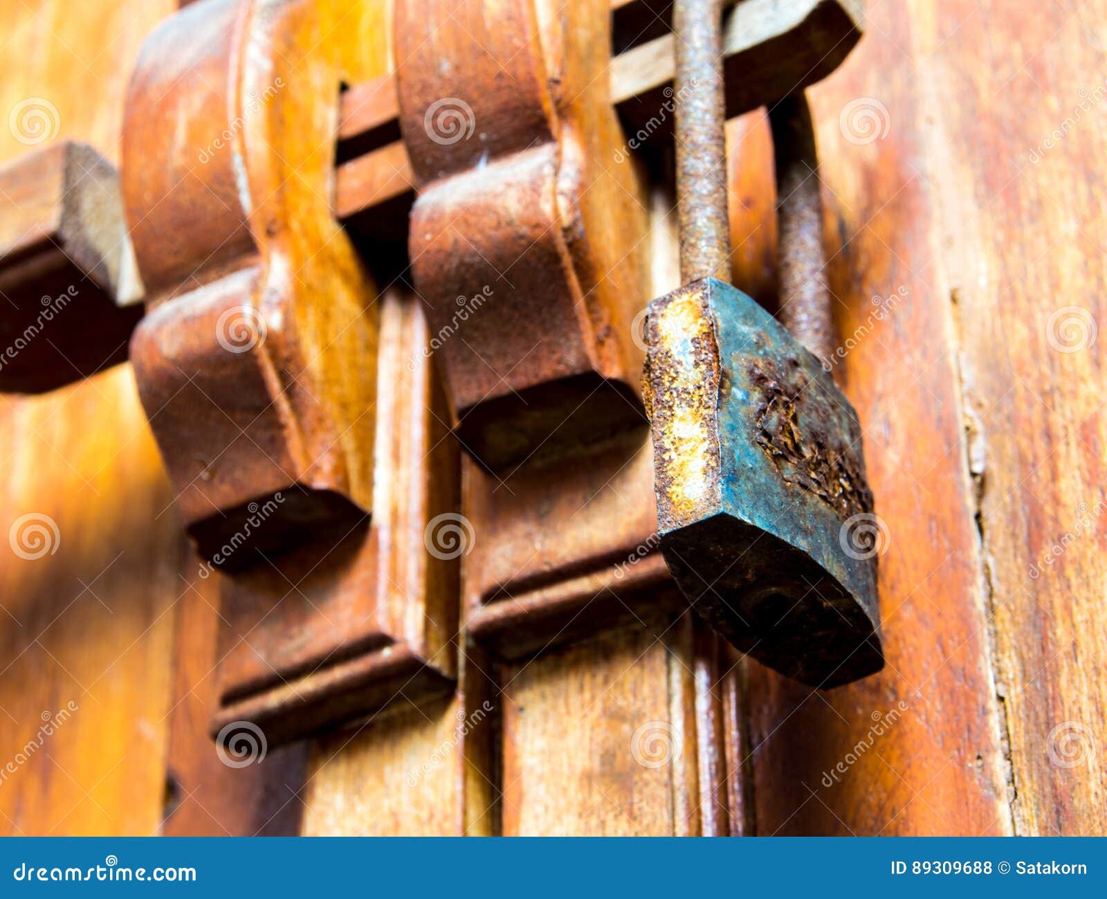 Wooden and Lock at the Handle Stock Photo Image of