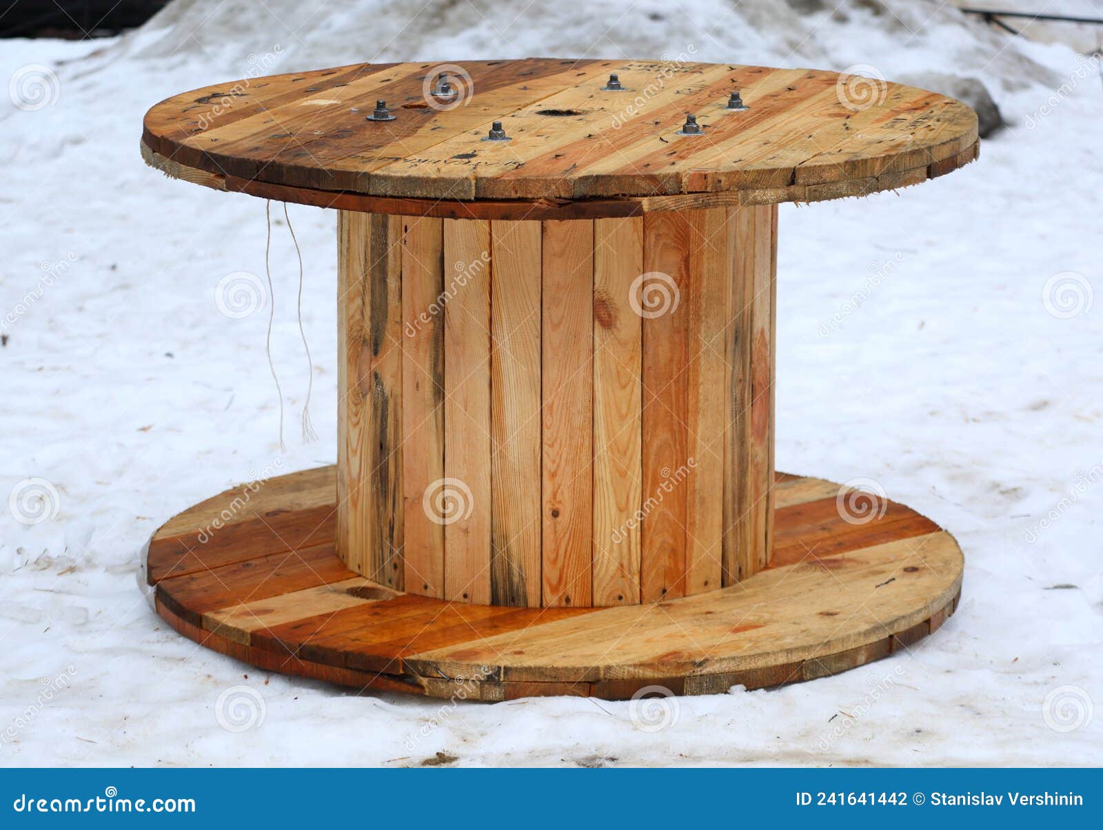 Wooden Cable Reel in the Snow Stock Photo - Image of brown, object