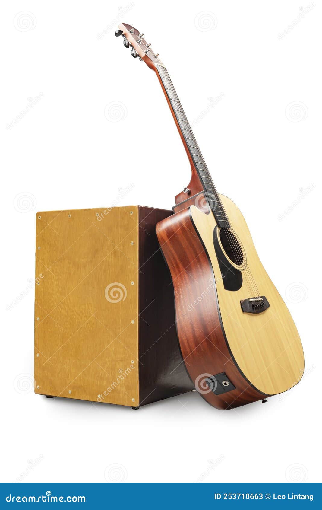 Wooden Cajon and guitar stock image. Image of traditional 253710663