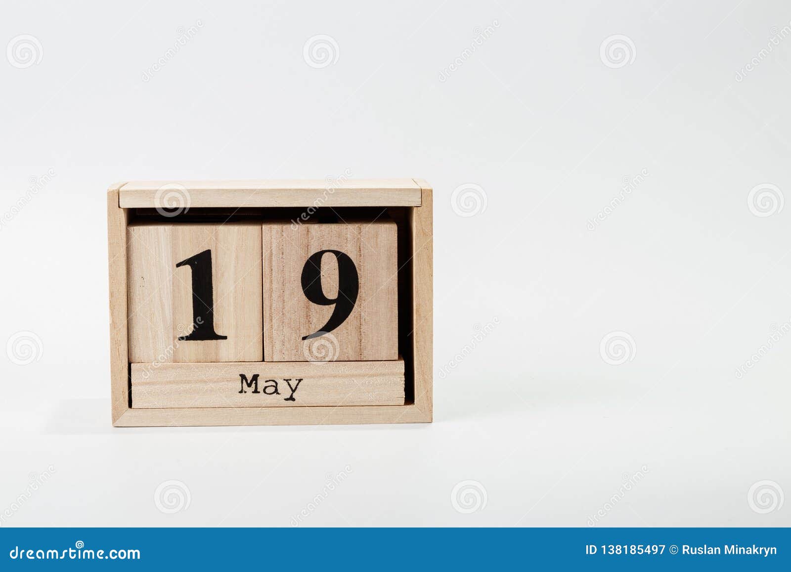 Wooden Calendar May 19 on a White Background Stock Image Image of