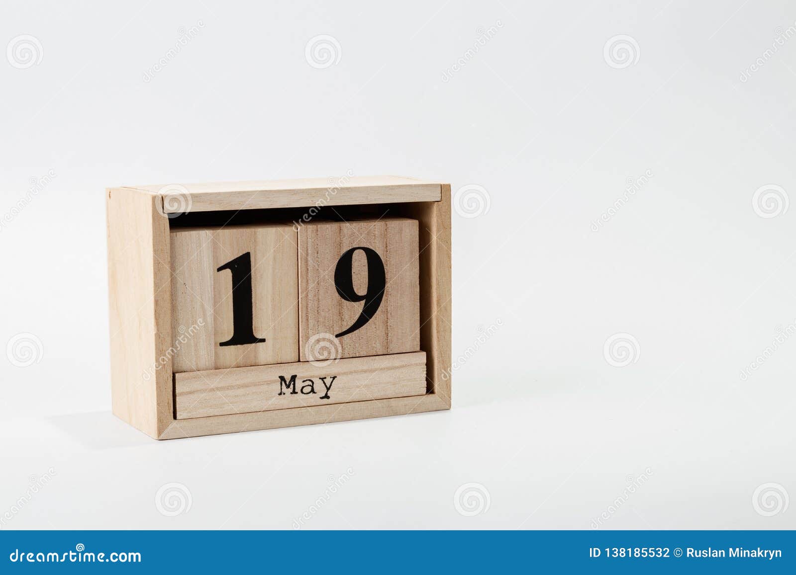 Wooden Calendar May 19 on a White Background Stock Photo Image of