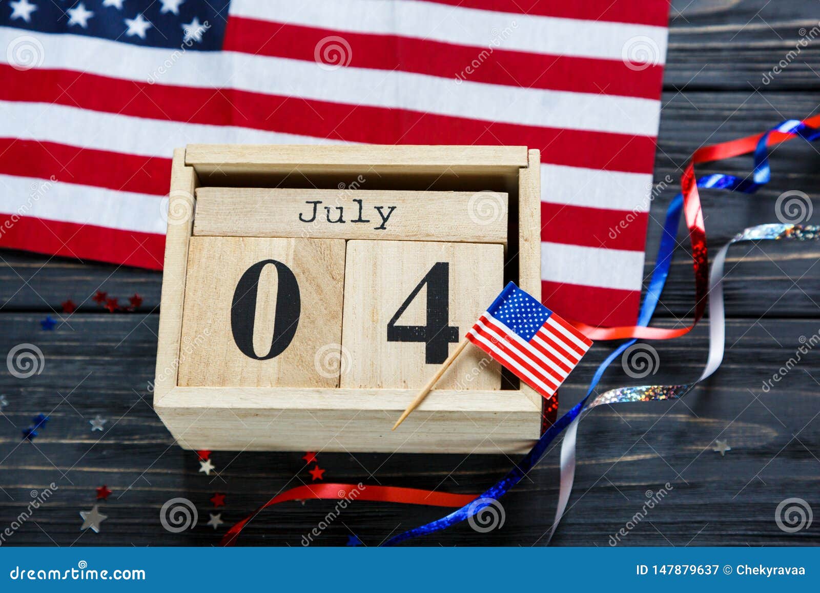 Wooden Calendar 4th of July Day of American Independence, Decorations