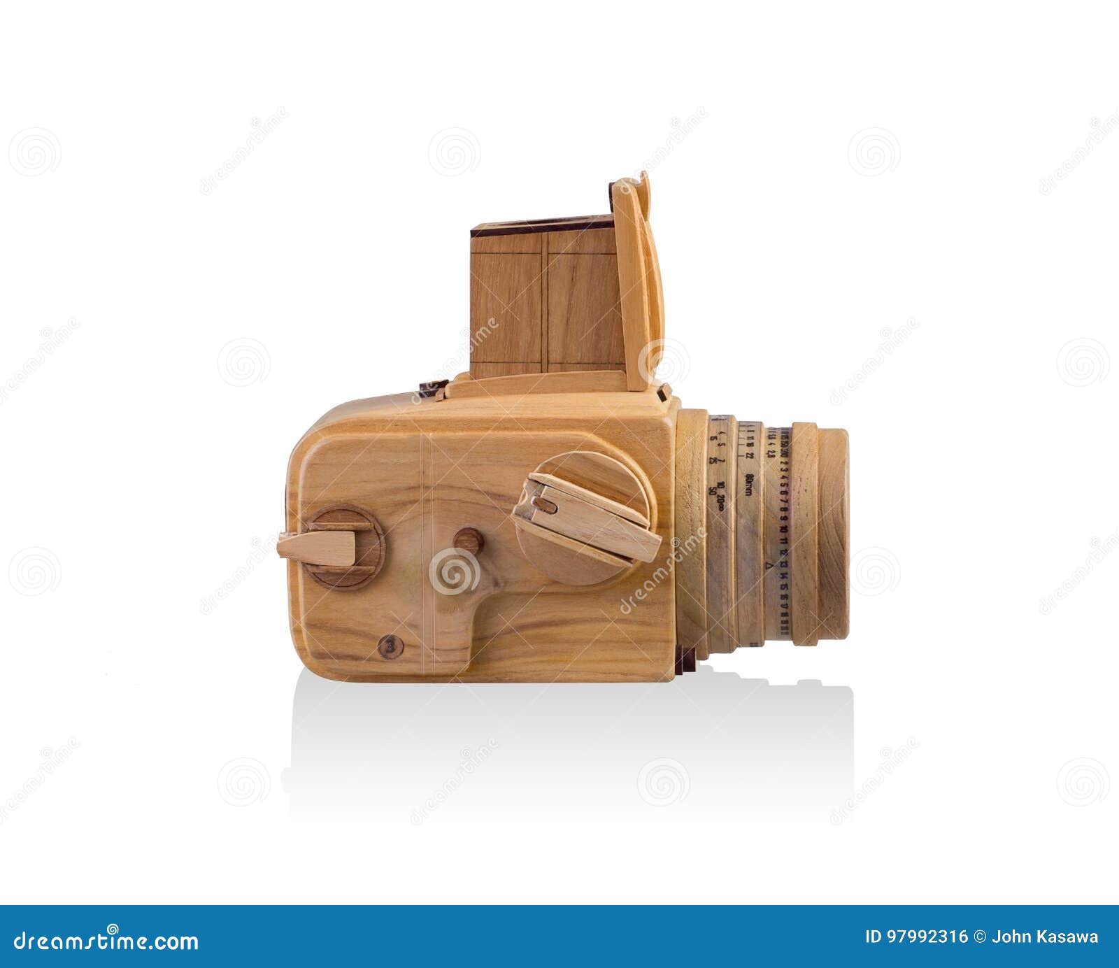 Wooden Camera isolated. Wooden classic handmade camera isolated on white