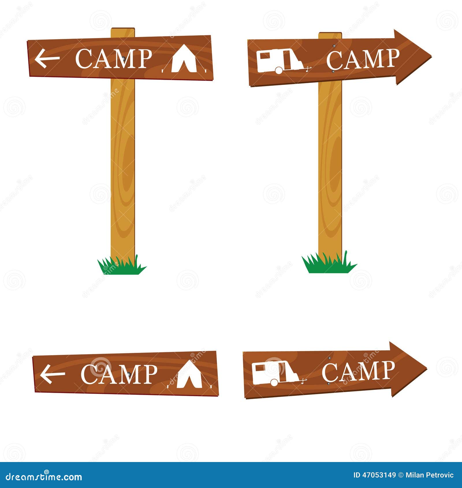 Camping Wooden Sign On Lake Shore Cartoon Vector