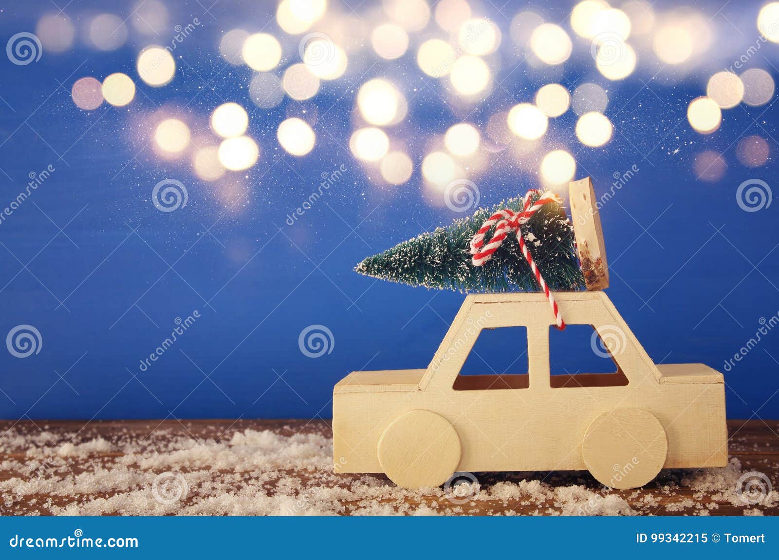 Wooden Car Carrying a Christmas Tree Stock Image Image of holiday