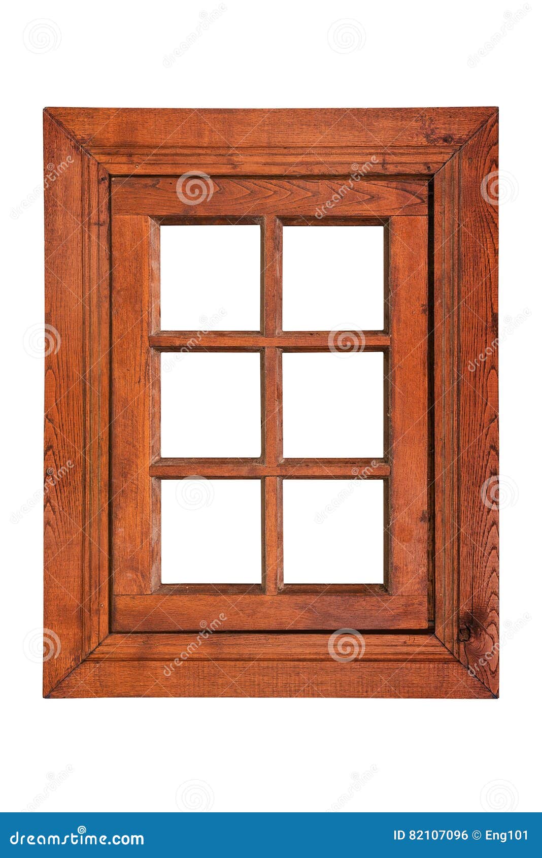 wooden casement window with six panes