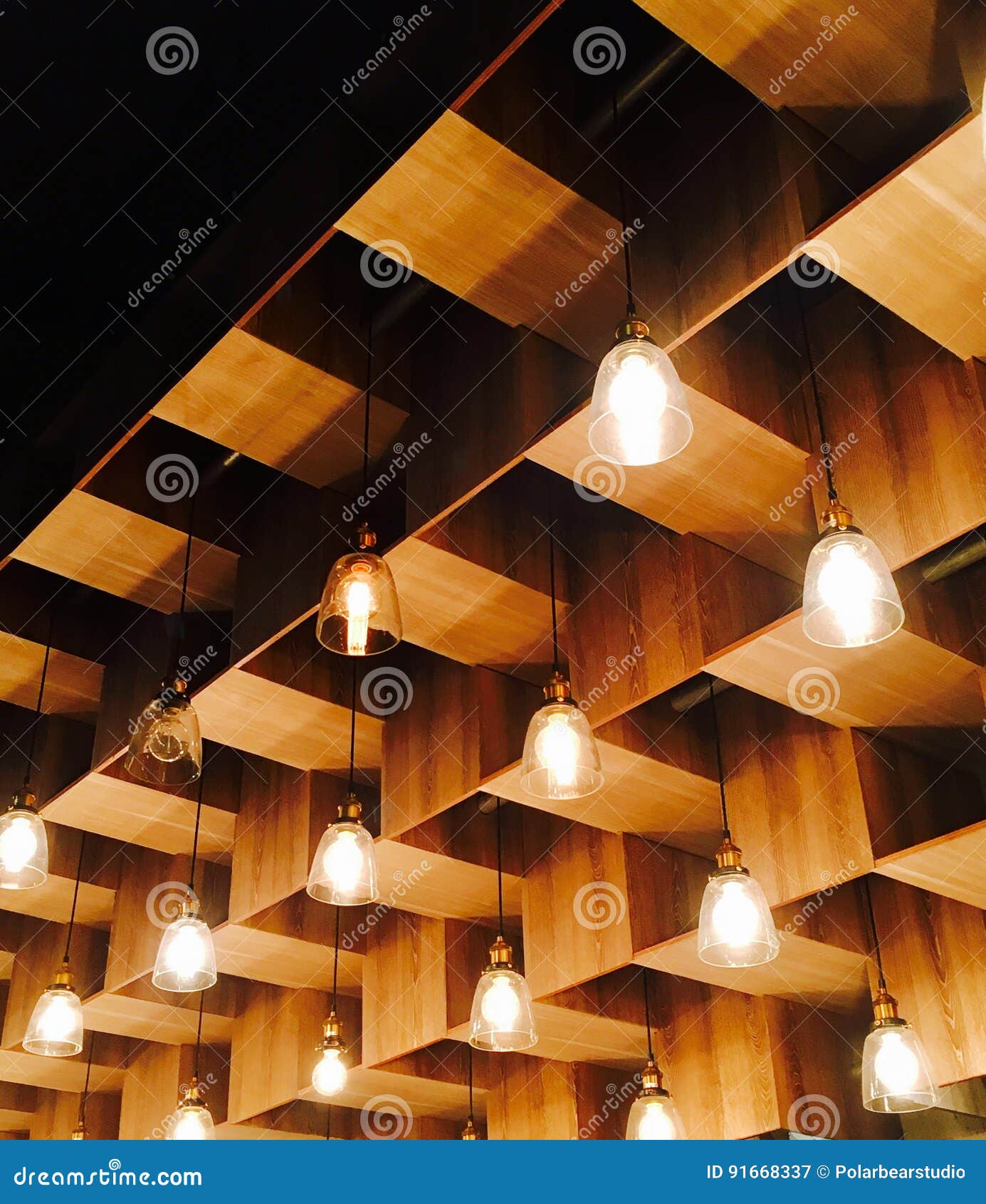 Wooden Ceiling Pattern With Lighting Interior Design Stock Image