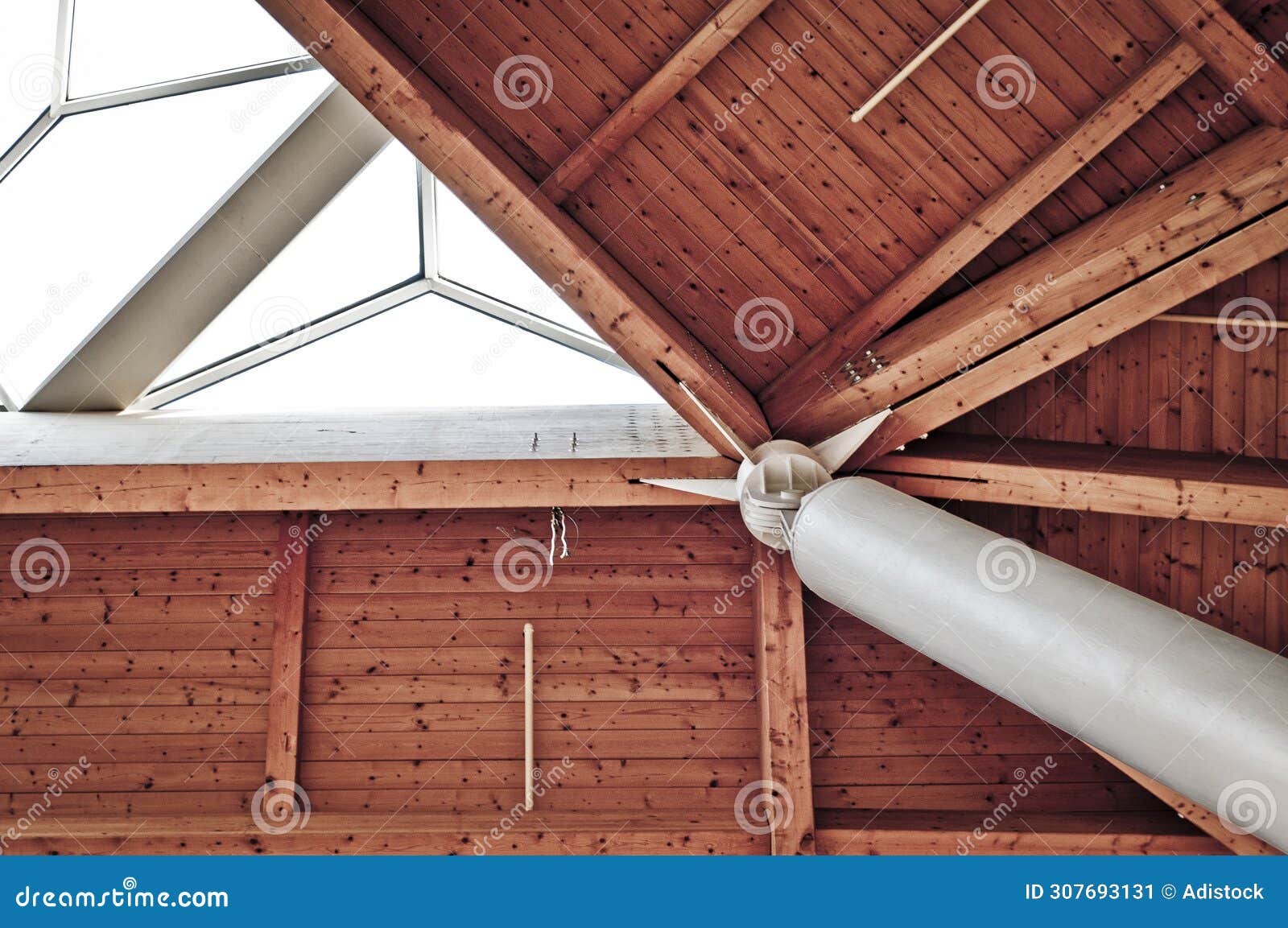 wooden ceiling with skylights