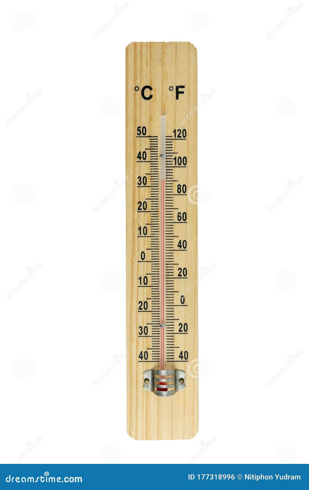 Fahrenheit scale measurement system. Thermometer for measuring air  temperature isolated on white background. Air temperature plus 94 degrees  fahrenheit Stock Photo