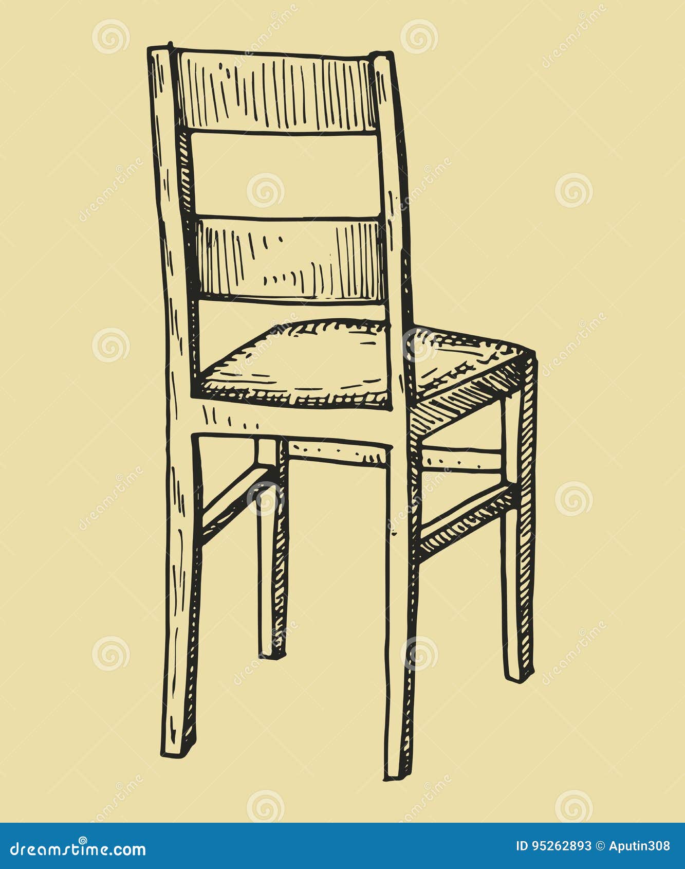 A Wooden Chair With A Back. Hand Drawing Sketch Vector Stock Vector