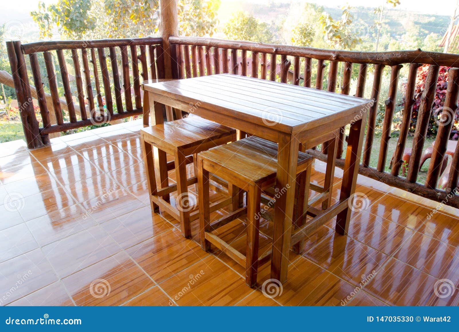 Wooden Chair In Terrace Balcony With Garden View Living Design Stock Photo Picture And Royalty Free Image Image 130648011