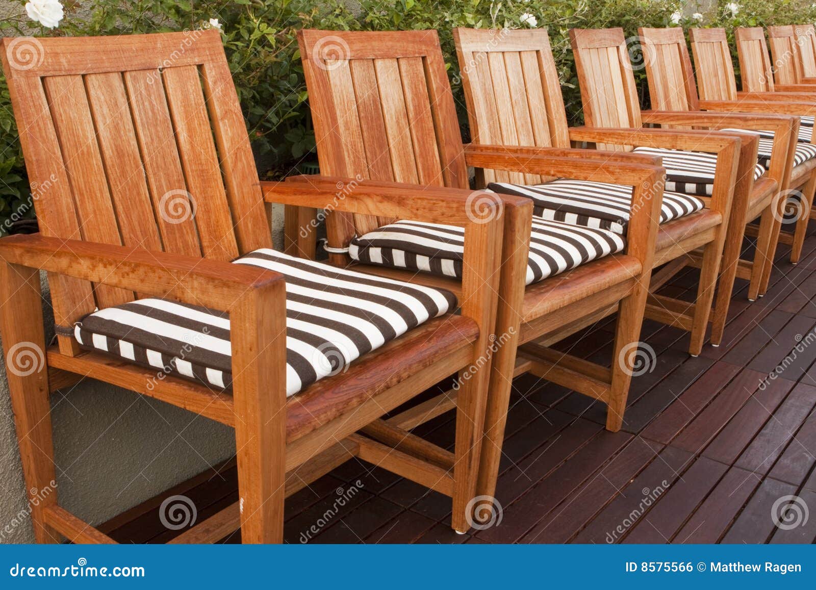Wooden Chairs on Deck stock photo. Image of chairs, stripes 8575566