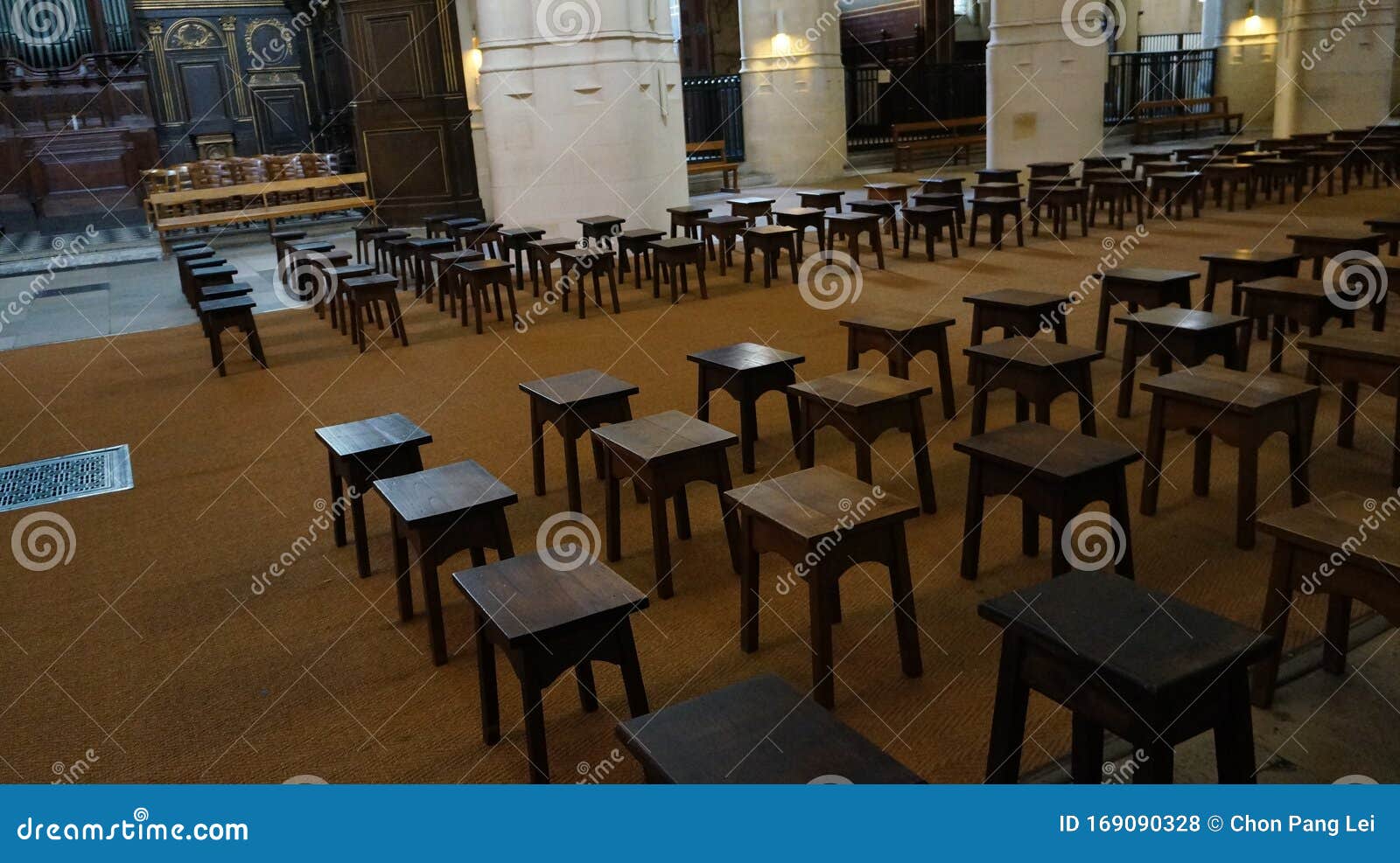 Wooden Chairs Listing In A Church Stock Photo Image Of