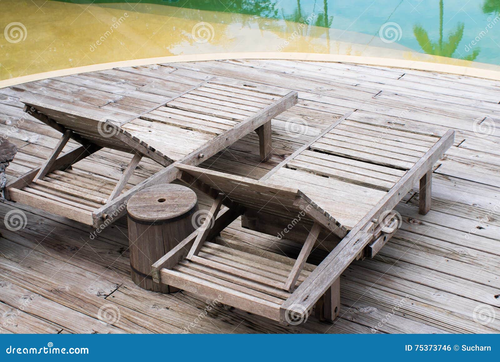Wooden Chairs Side The Pool Stock Photo Image Of