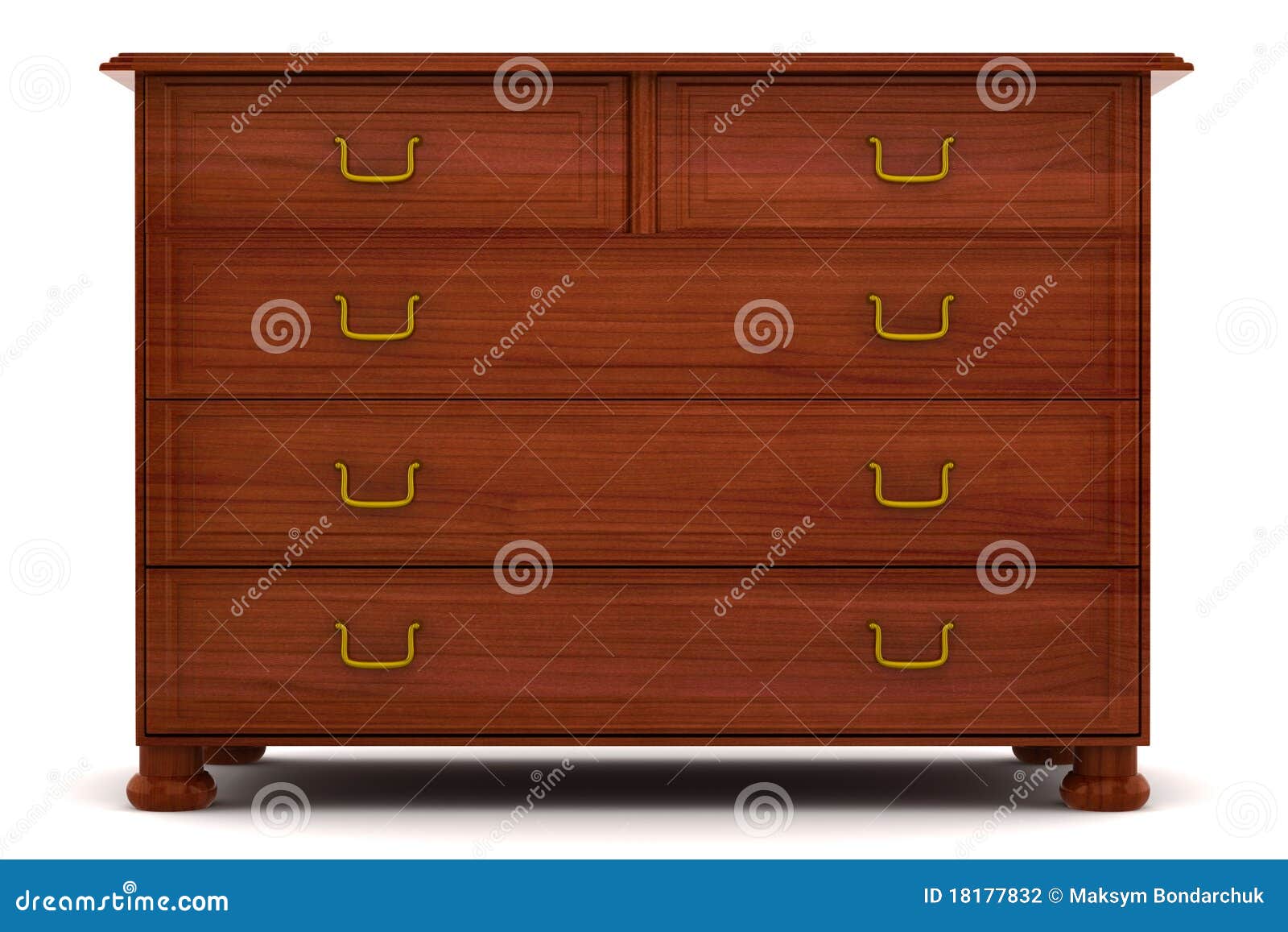 Wooden Chest of Drawers Isolated on White Stock Illustration