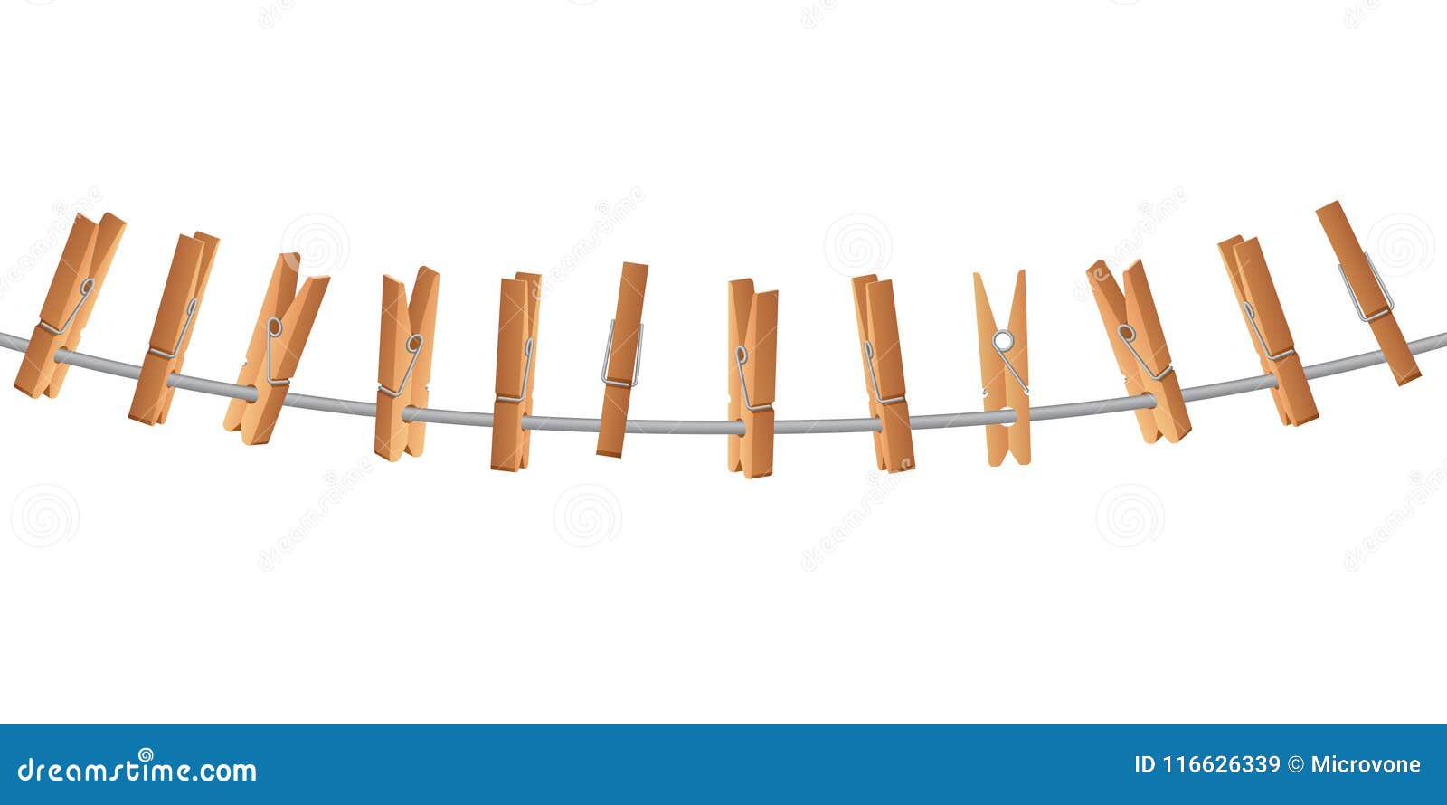 Wooden Clothespin on Clothes Line Holding Rope Vector Illustration