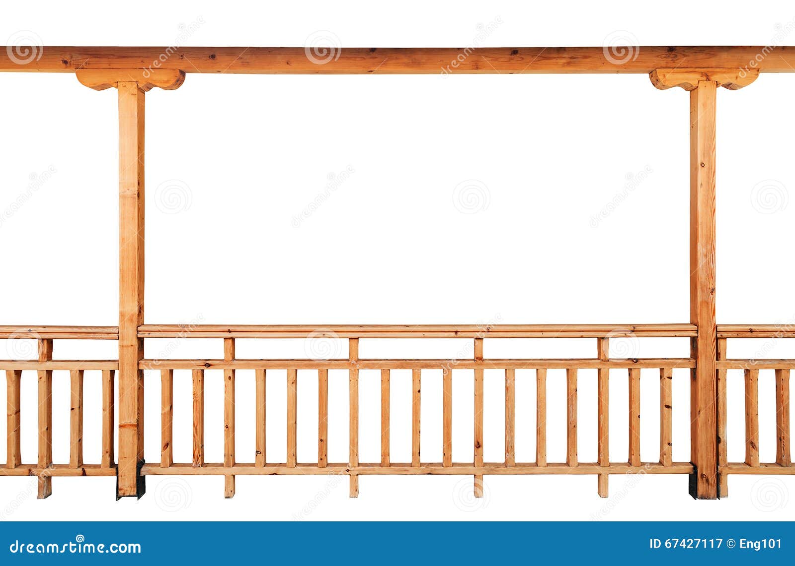 wooden column and railing  on white background
