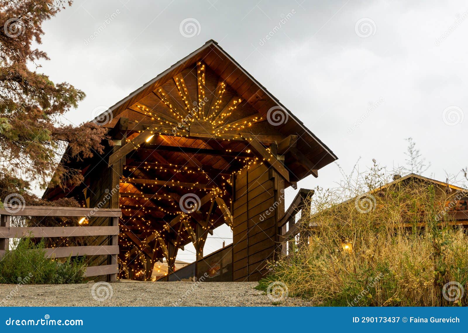 a wooden covered bridge in nederland, colorado