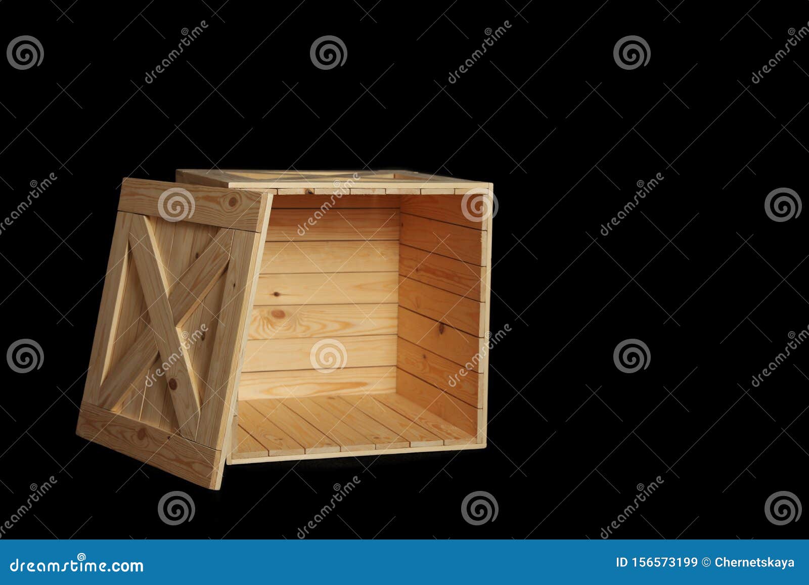 Wooden Crate on Black Background. for Text Stock Image - Image of dark,  pallet: 156573199, image size:1600x1157