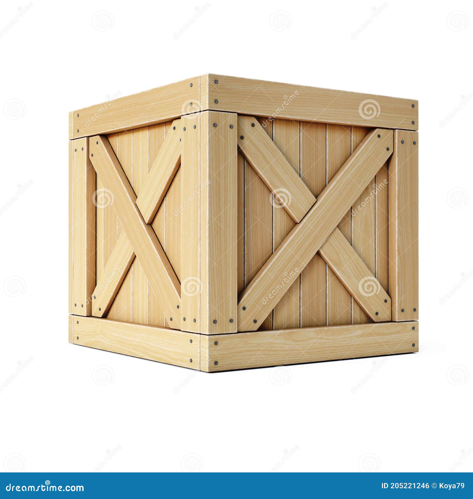 Wooden Crate, Cargo Box Isolated on White Background 3d Rendering Stock Illustration