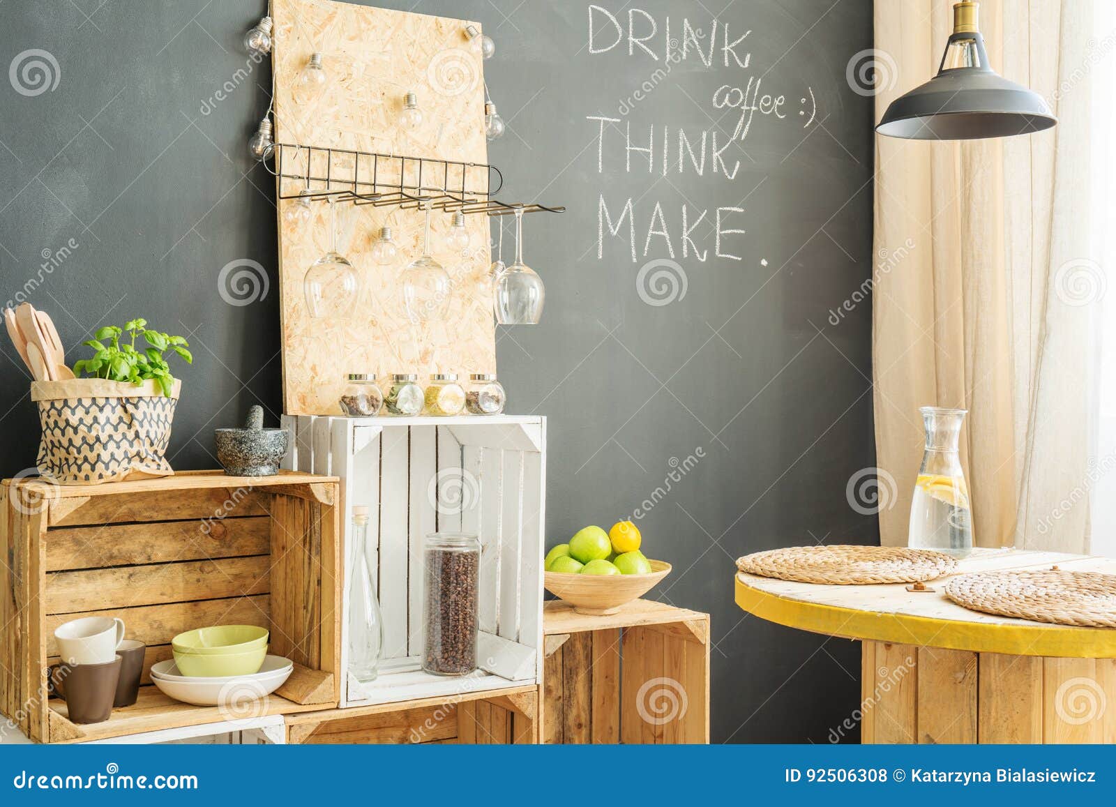 Wooden crates in kitchen stock photo. Image of offline 92506308