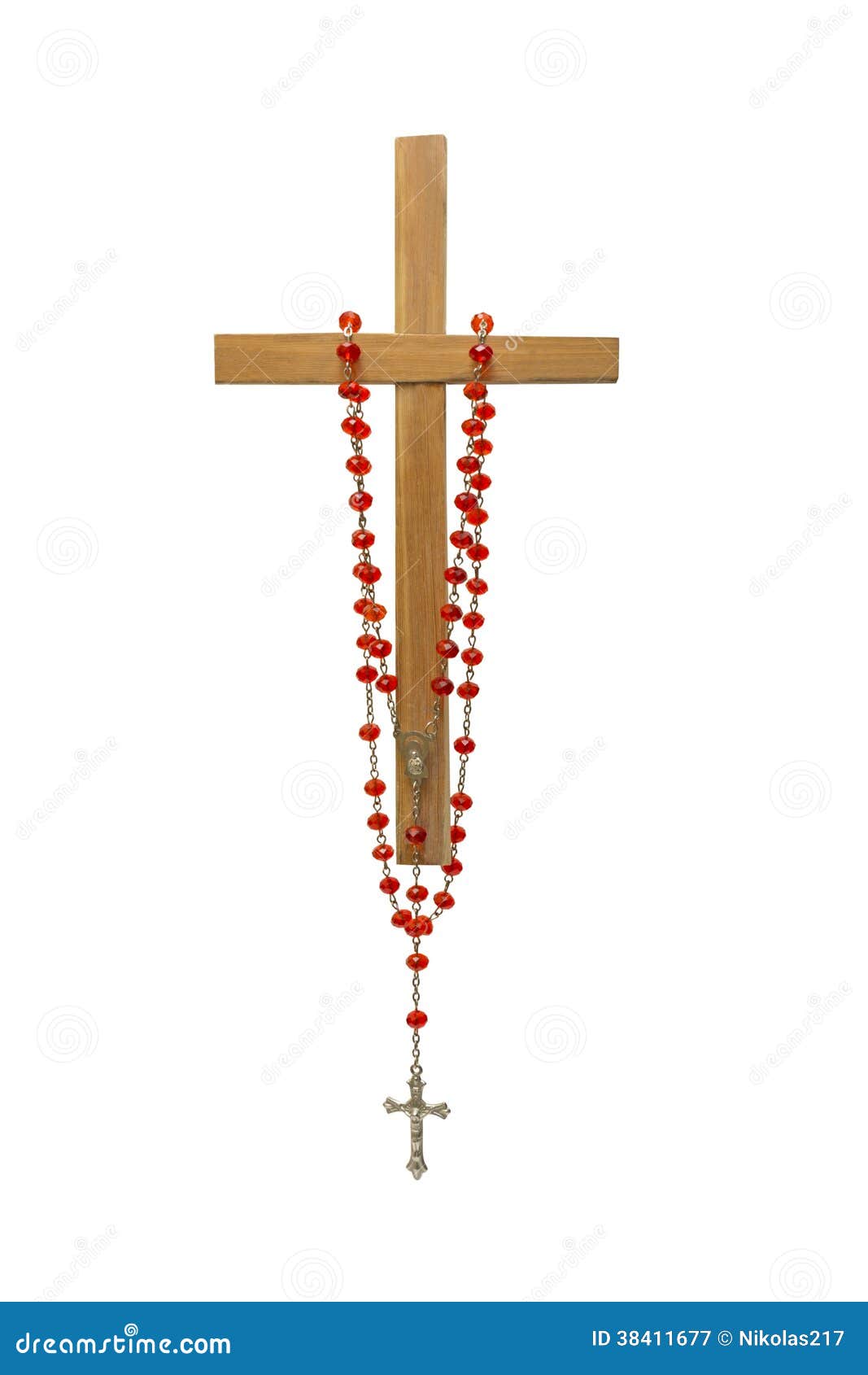 Wooden cross with rosary stock image. Image of ornate 38411677