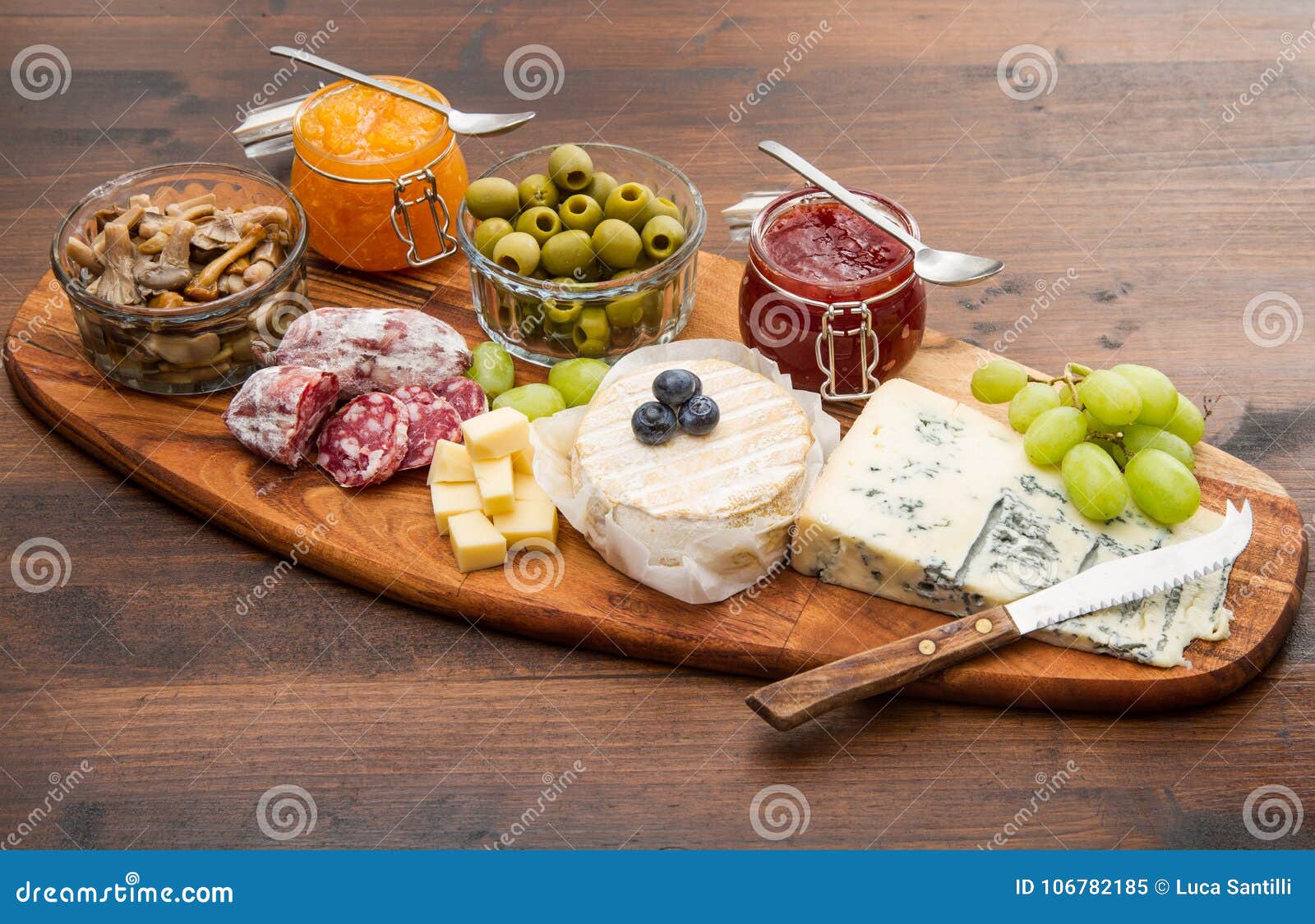Wooden Cutting Board with Cheese, Cold Cuts and Jams Stock Image Image of jams, seasoned