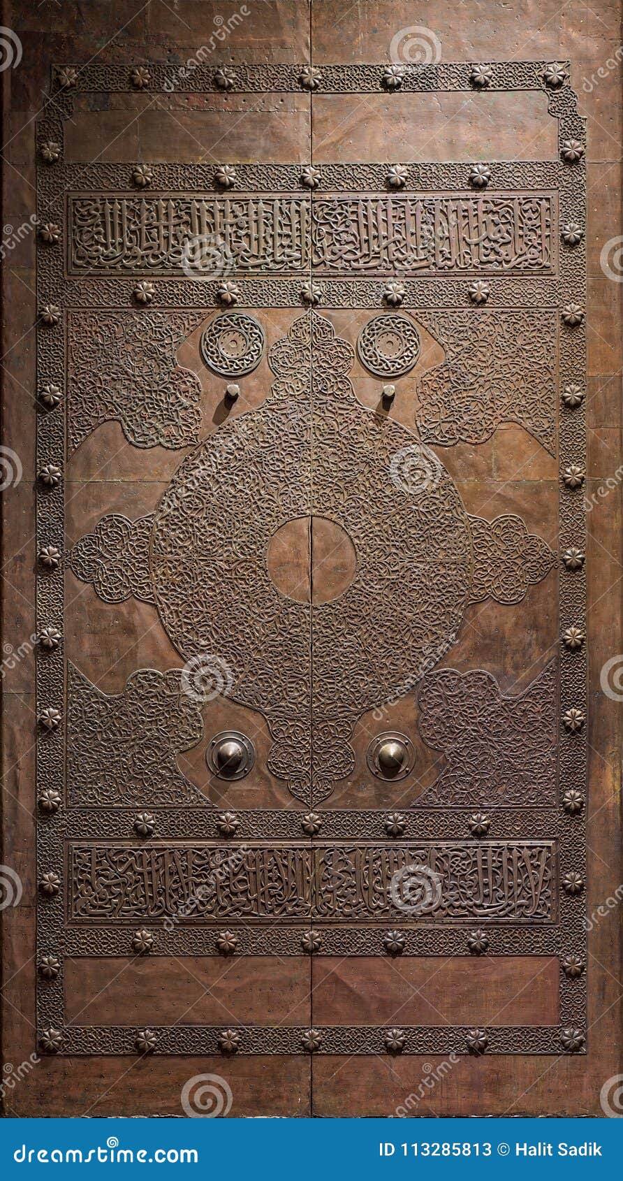 wooden decorated copper plated door from the mamluk era