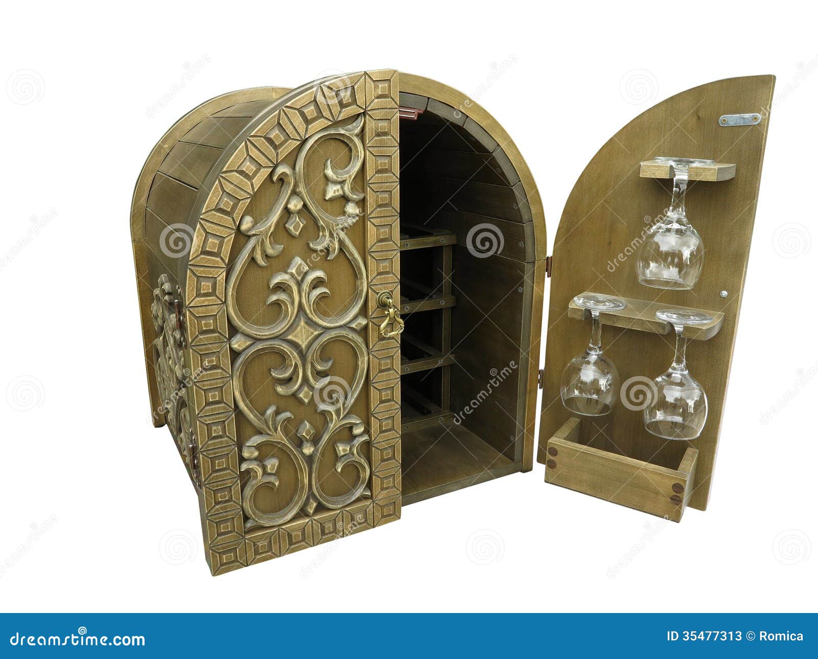 Wooden Decorated Wine Storage Box Isolated Over White Stock Image