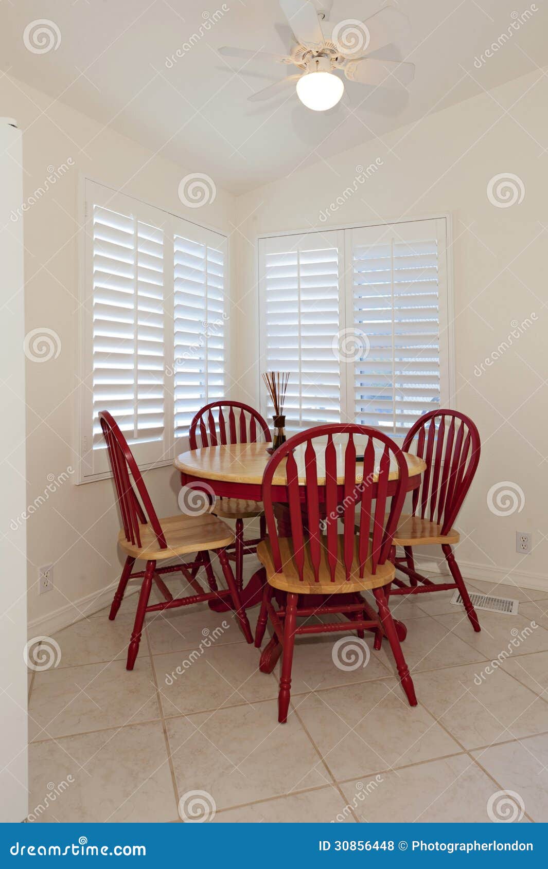 Wooden Dining Table with Red Chairs Stock Photo Image of indoors