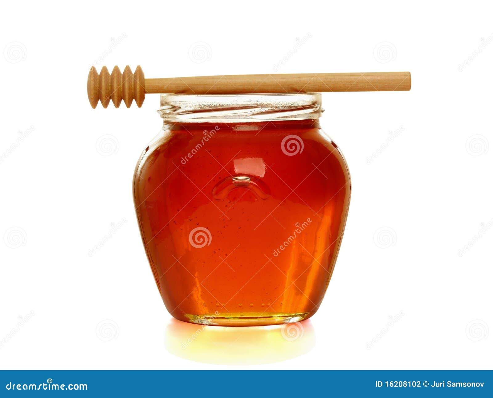 Wooden Dipper with Jar of Honey. Stock Photo Image of color, isolated