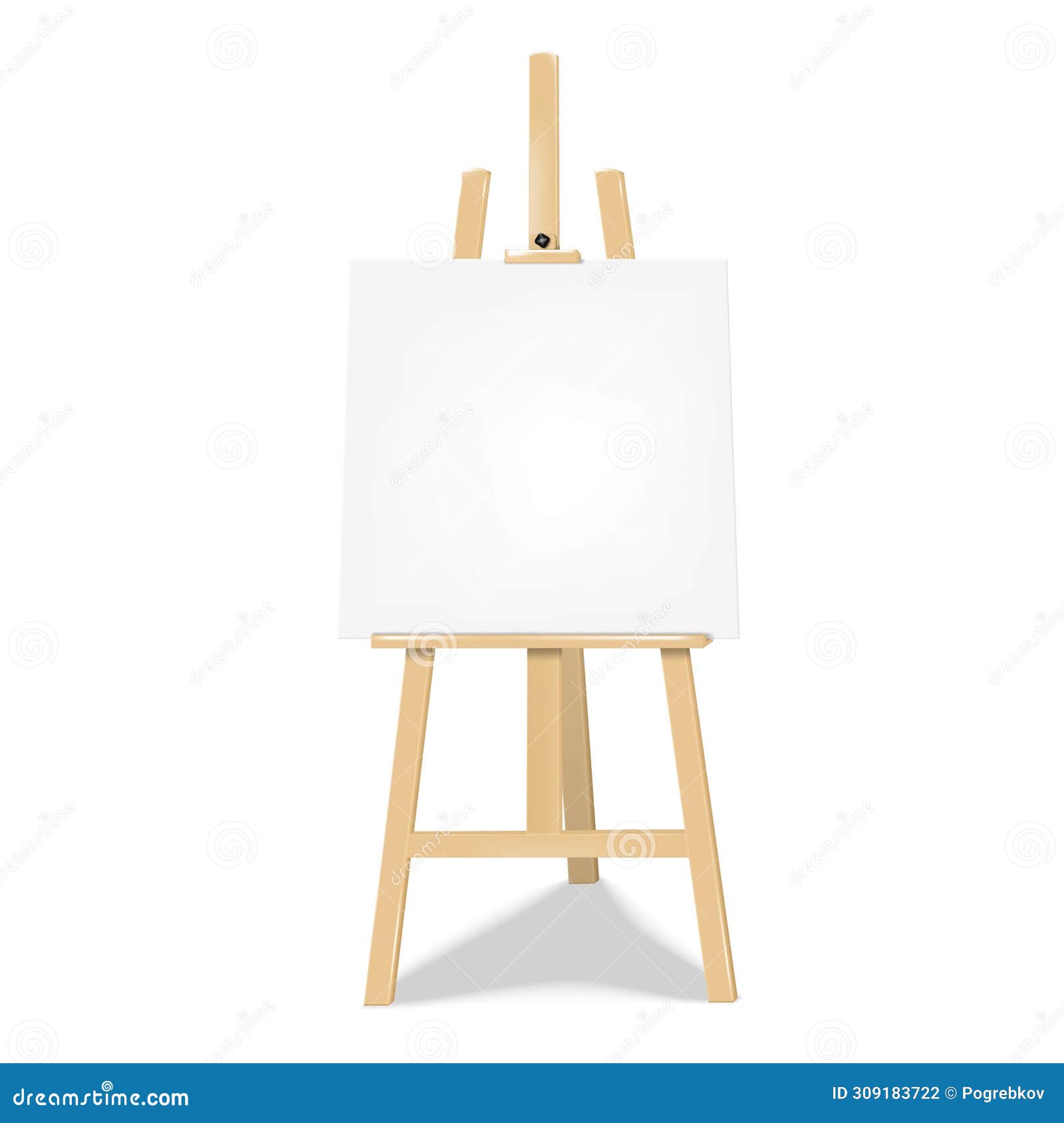 wooden display easel stand with white blank square poster board realistic  mock-up. collapsible chalk board banner sign